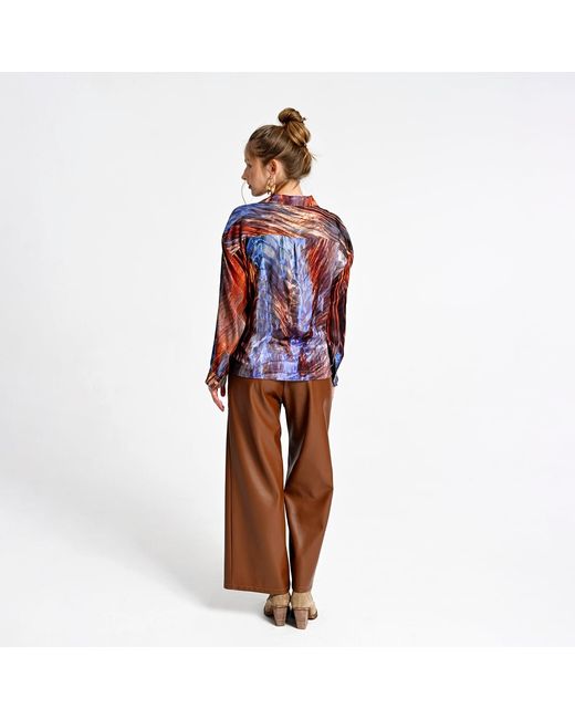 Lalipop Design Brown Wide-Leg Vegan Leather Pants With Front Zipper Detail