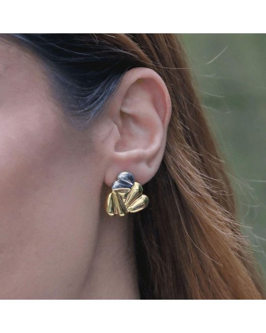 LINYA JEWELLERY Metallic Meri Double Color Triangle Earrings