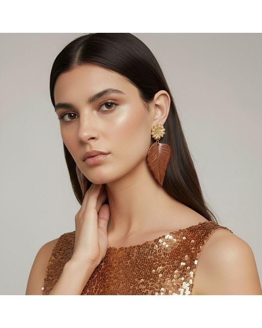 Jaredjamin Brown Chrysanthemum Clip On Earrings Sandstone