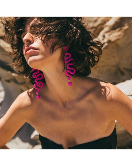 By Chavelli Pink Tube Squiggles Dangly Statement Earrings