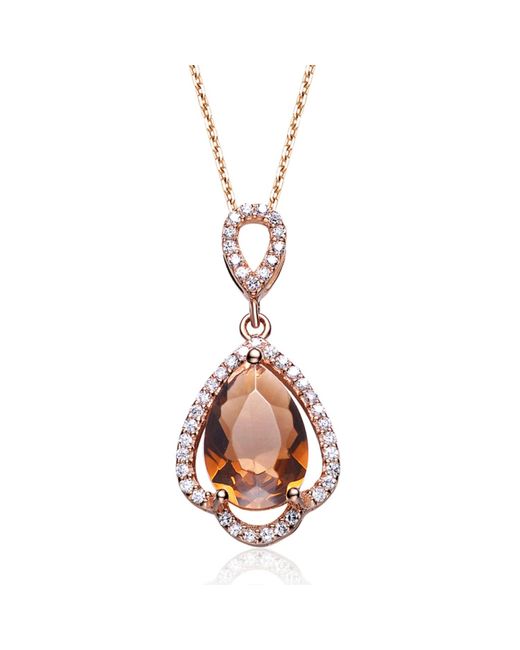 Genevive Jewelry Metallic Rose Gold Plated Pear Shaped Cubic Zirconia Pendant