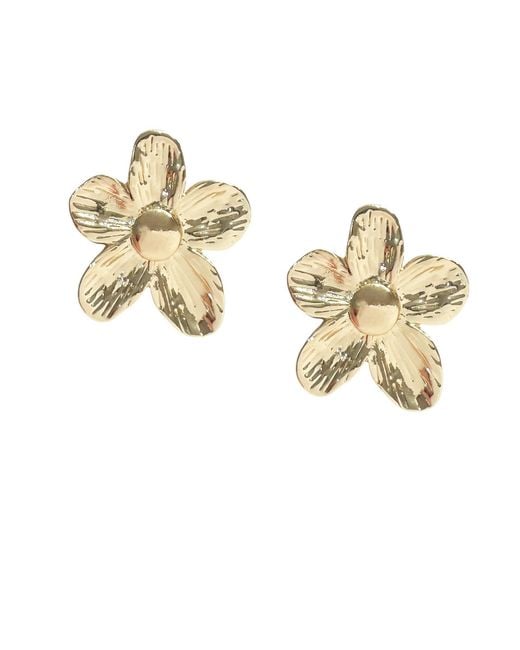 Maison De Gala Metallic Sculpted Flower Statement Stud Earrings