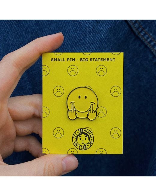 Make Heads Turn Yellow Enamel Pin Middle Fingers Up