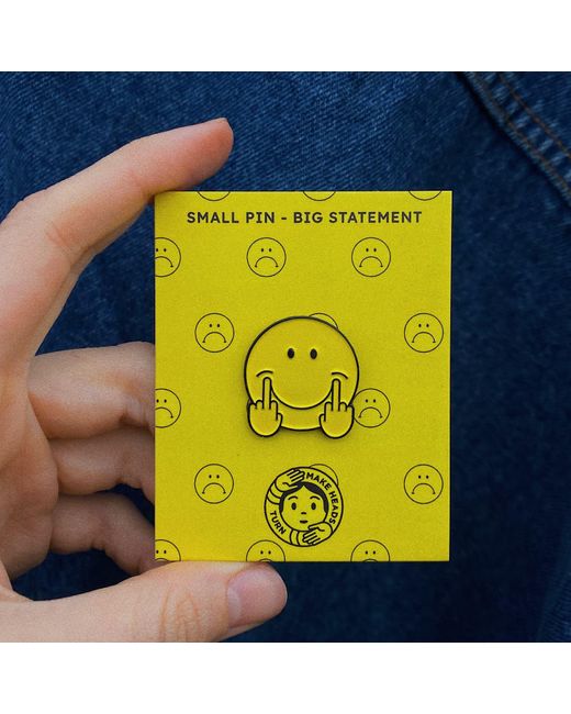 Make Heads Turn Yellow Enamel Pin Middle Fingers Up
