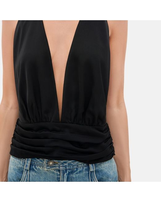 OW Collection Black Agatha Satin Halter Top