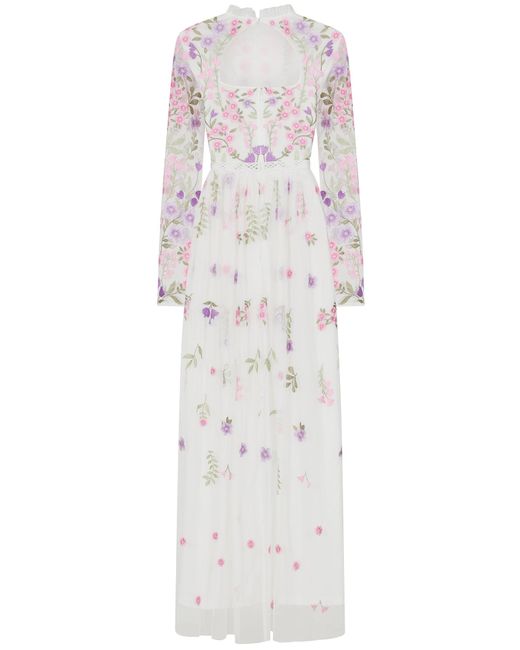 Frock and Frill White Lorea Floral Embroidered Maxi Dress