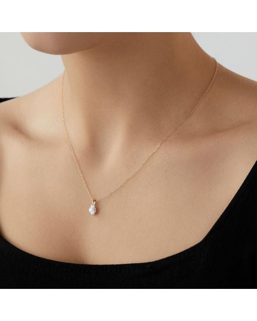Diamonbliss Metallic Embellished Swarovski Stone Plated Sterling Solitaire Oval Cut Pendant Necklace One Carat