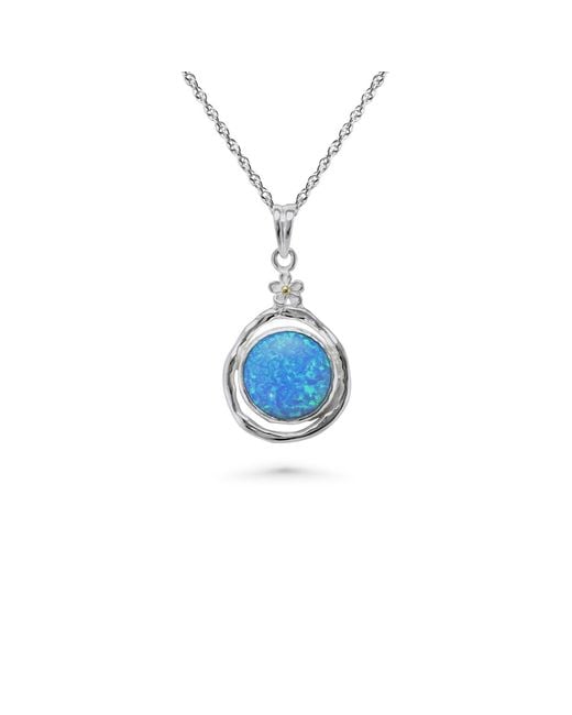 Isla Silver Blue Handmade Sterling Fire Opal Pendant With Dainty Flower Detail