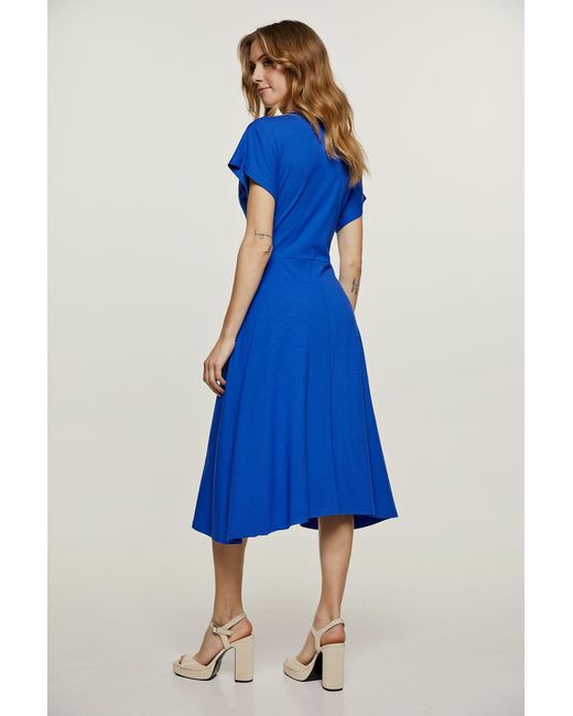 Conquista Blue Royal Knot Detail Midi Dress