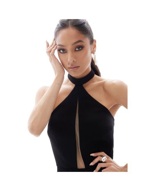 Nomi Fame Black Pamela Halter Neck Dress With Asymmetric Skirt
