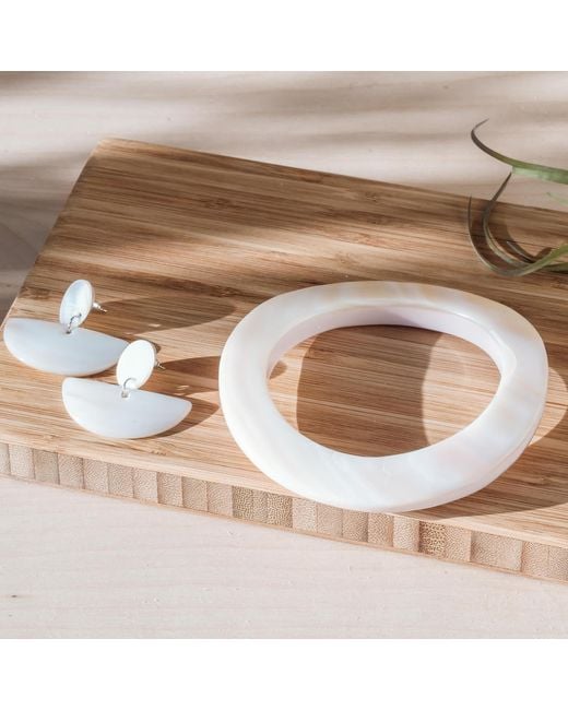 LIKHÂ White Mother-Of-Pearl Geometric Earrings Coin Half Moon Pearl