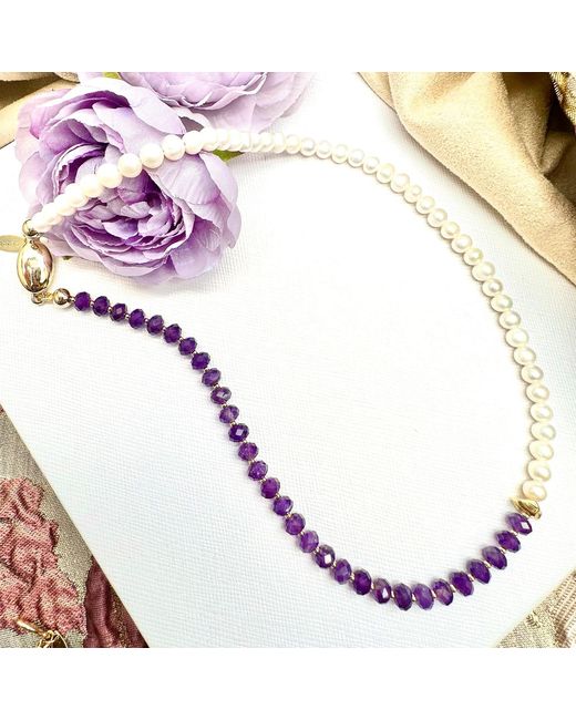Farra Metallic And Amethyst & Freshwater Pearls Short Necklace