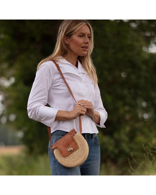 Berber Leather Brown Neutrals The Safi Rattan Round Bag