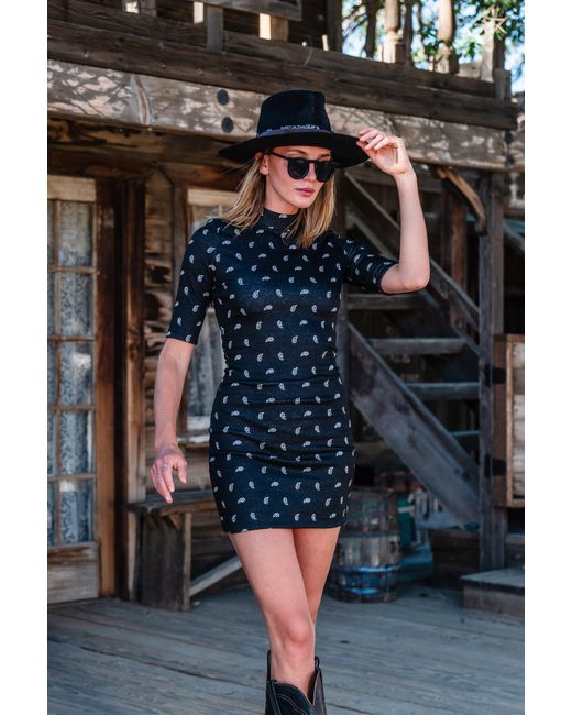 Jennafer Grace Black Paisley Villain Mockneck Mini Dress