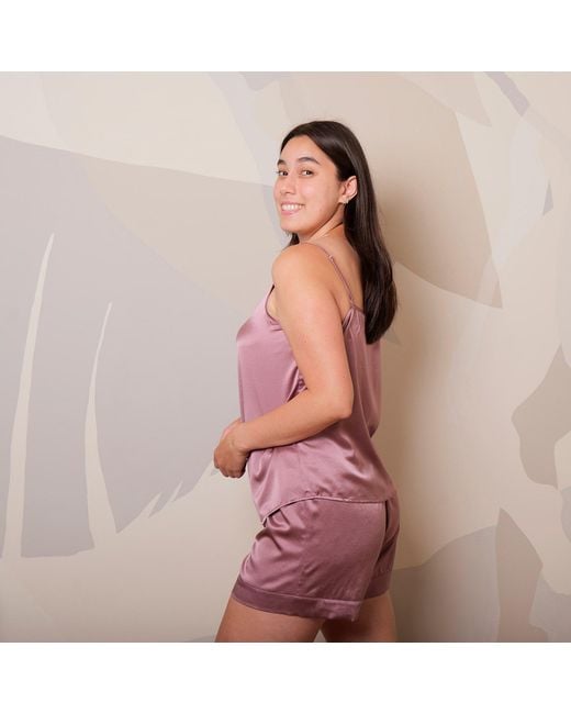 Soft Strokes Silk Purple Pure Mulberry Silk Cowl Neck Camisole, Spaghetti Strap