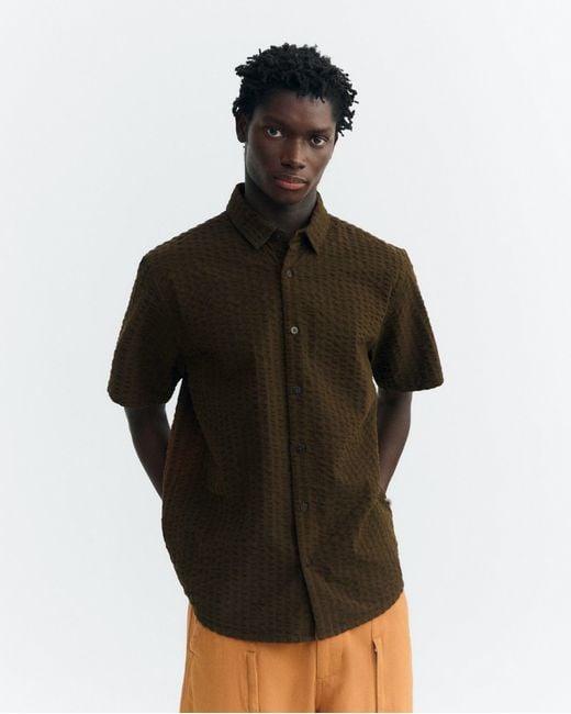 Thinking Mu Brown Tom Seersucker Shirt for men