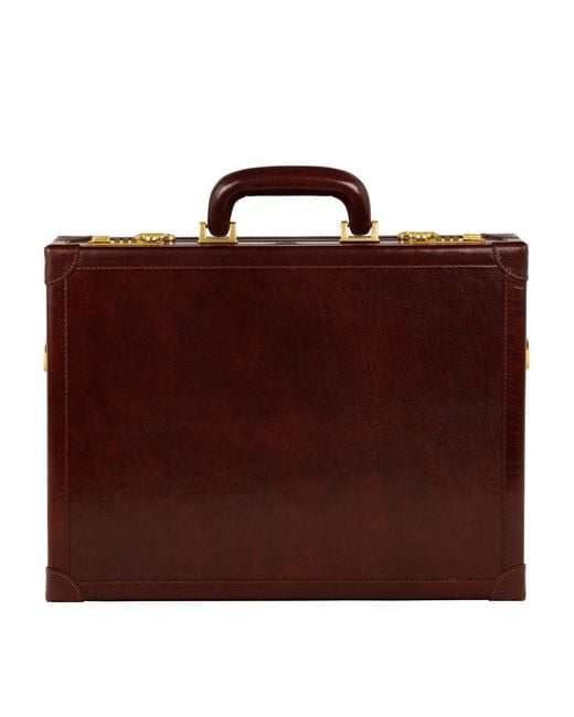Time Resistance Brown Leather Large Attaché Case Briefcase for men