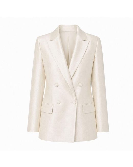 Gushka Natural Ivory Silk Shantung Blazer Jacket