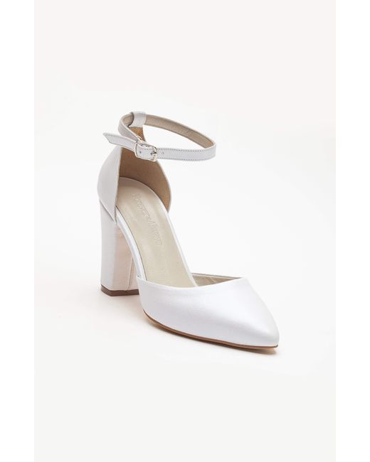 Forever & Always Shoes White Gilda Ivory Leather Bridal Heels With Pearls