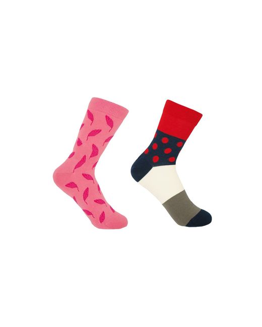 Peper Harow - Made in England Pink Leaf & Scarlet Mayfair Socks Two Pack