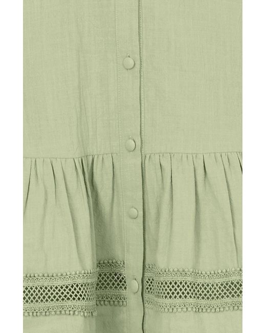 Yumi' Green Cotton Lace Trim Skater Shirt Dress