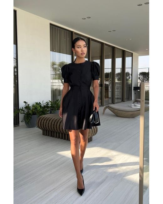POST MERIDIEM Black Button Front Mini Dress