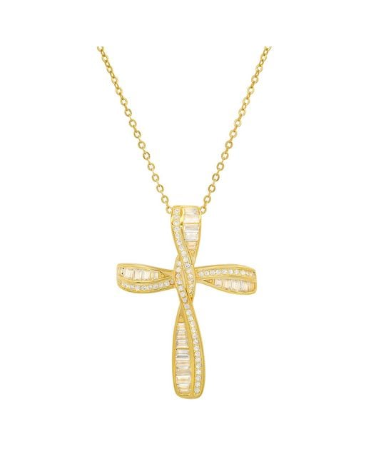 Kylie Harper Metallic Baguette Twist Diamond Cz Cross Pendant Necklace