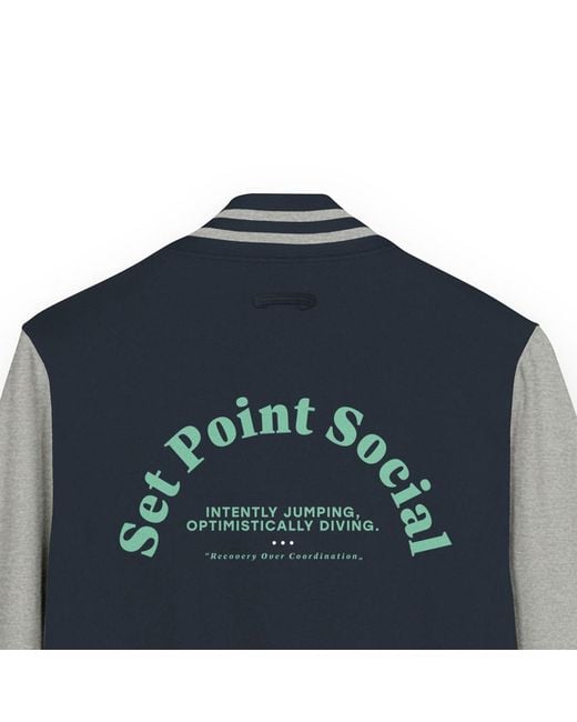 Anchor and Crew Blue Heather Set Point Social Volleyball Club League Cotton Varsity Letterman for men