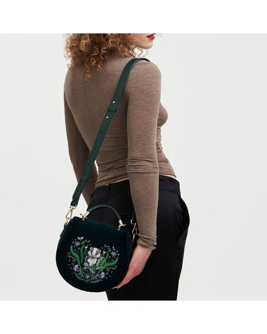 Fable England Black Badger Embroidered Top Handle Saddle Bag
