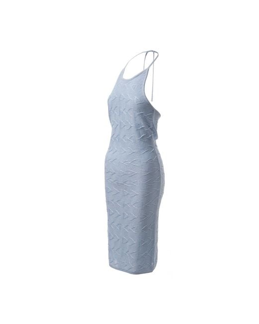 Fully Fashioning Blue Cassie Jacquard Knit Halter Dress