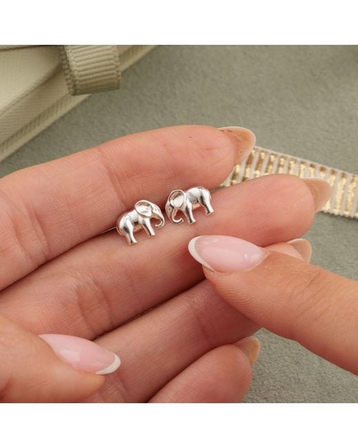 Lily Charmed White Sterling Elephant Stud Earrings