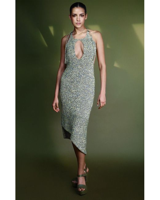 Gunda Hafner Ltd Green Multicoloured Knit Dress With Plunging Back