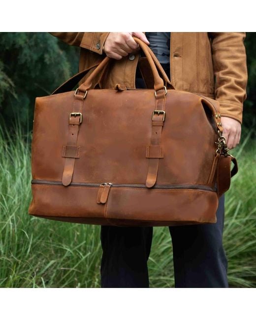 Touri Brown Genuine Leather Weekender With Outerwear Compartment for men