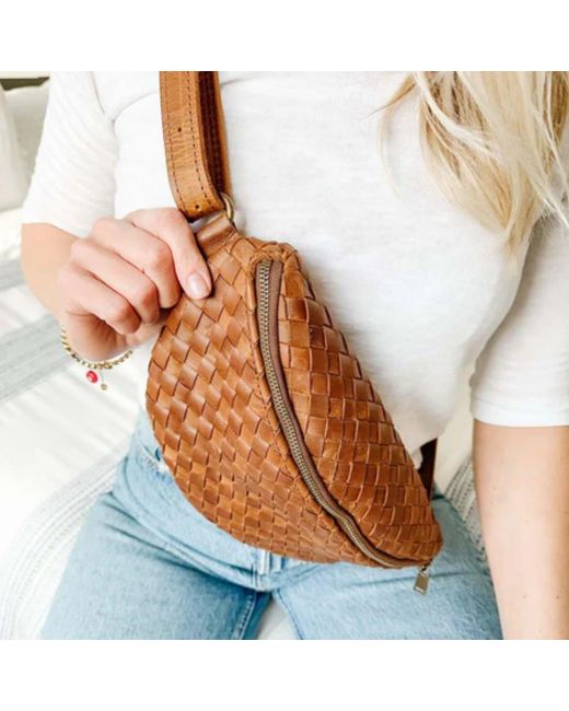 Hides Leather Co. Brown Nexus Woven Leather Belt Bag, Handmade Minimal Saddle Waist Purse
