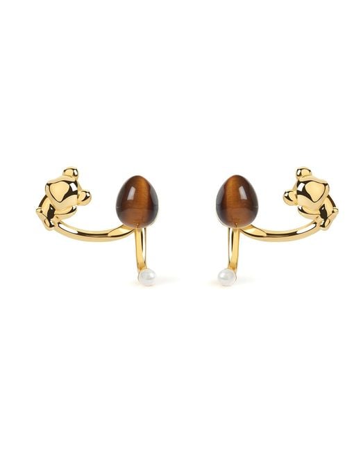 Freqnc Atelier Metallic Cuddly Bear Earrings Tiger Eye Ear Jackets