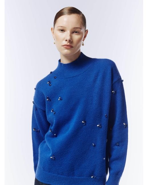 Sour Figs Blue Gemstone-Embellished High-Neck Jumper