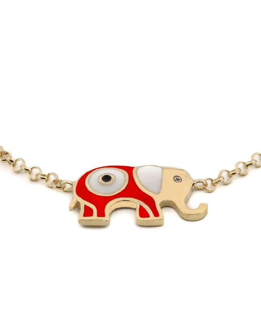 Ebru Jewelry Metallic Wishful Elephant & Evil Eye Enamel Chain Bracelet