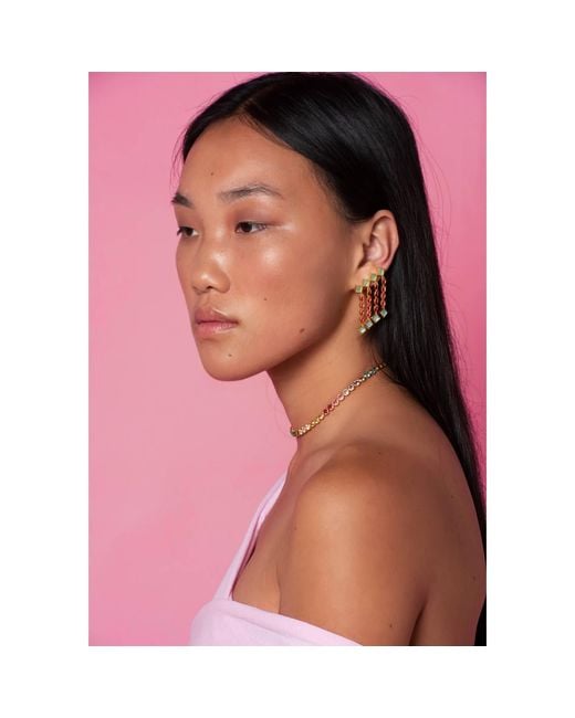 Lavani Jewels Pink Aquamarine & Rose Climbing Earrings
