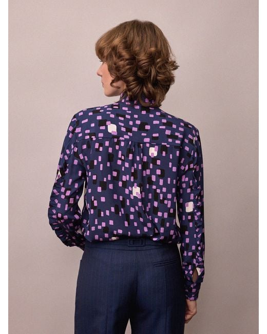 Amanda Thompson Couture Blue Frankie Shirt Abstract Silk Print