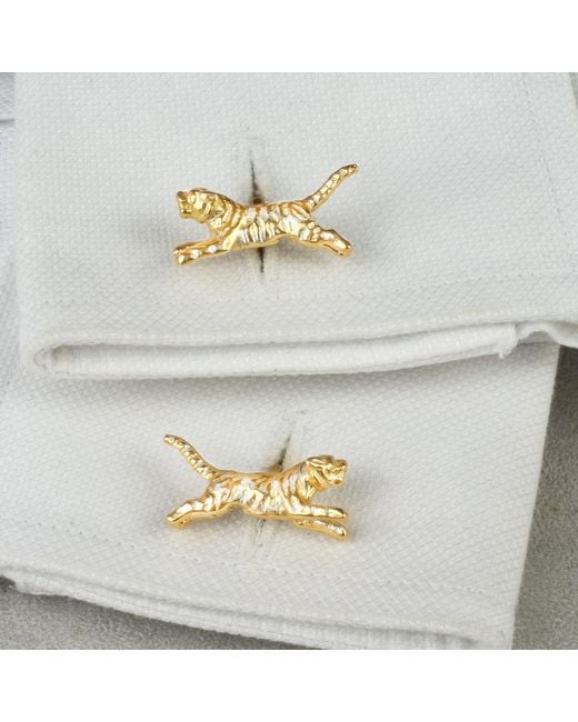 Simon Kemp Jewellers Metallic Tiger Cufflinks Eighteen Carat On Solid Sterling for men