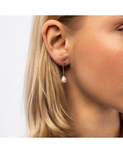 Spero London White Diamond Drop Real Pearl Fine Earrings 14Ct Solid