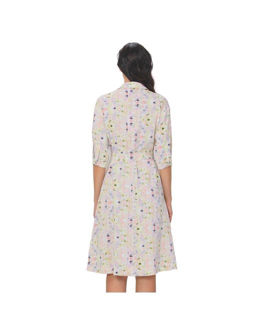 Smart and Joy Natural V Neckline Floral Print Shirt-Dress -Light