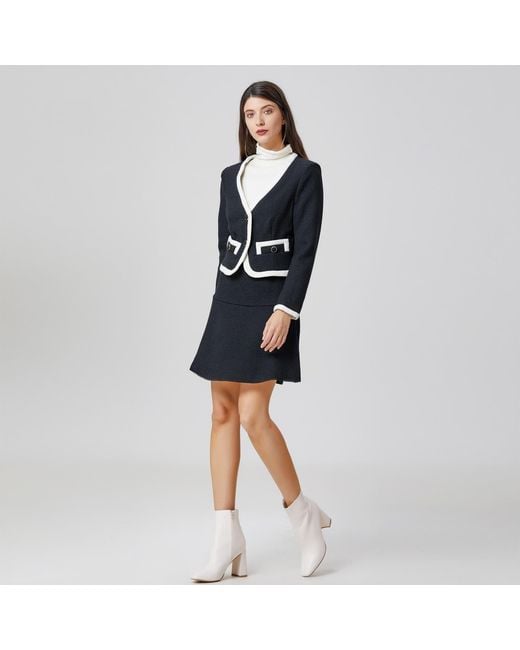 Smart and Joy Black Contrasting Bias Short Jacket