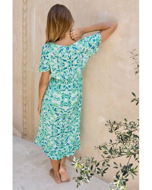 Sophia Alexia Green Floral Mermaid Croatia Crinkle Midi Dress