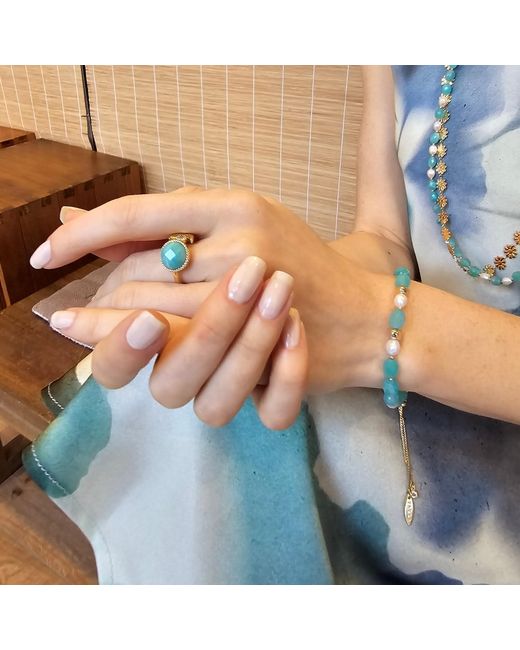 Farra Blue Amazonite With Zircon Open Ring