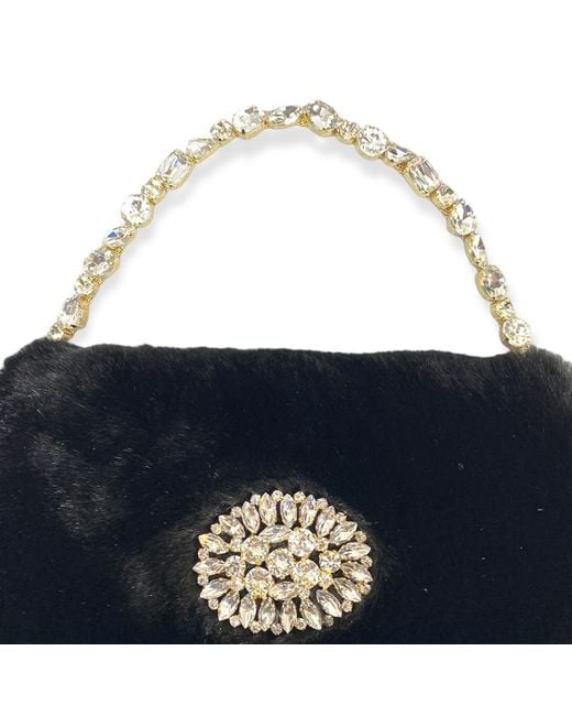 DAMAPREZIOSA Black Victoria Jeweled Handle Bag – Vegan Fur