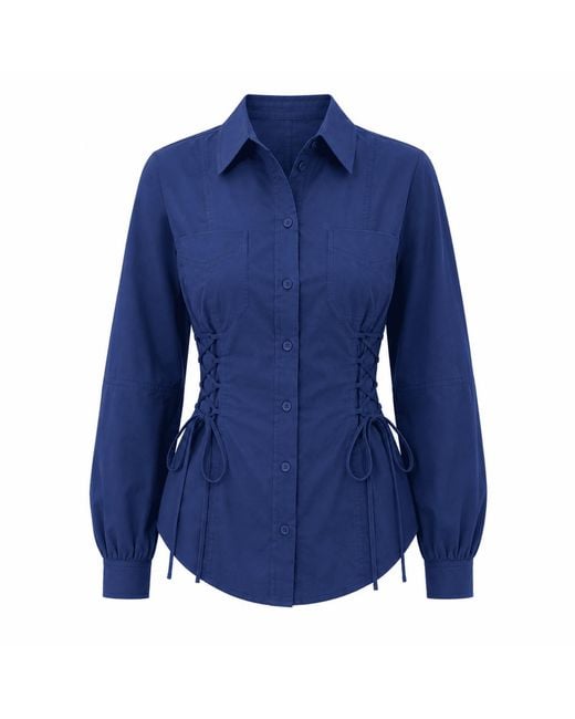 Exquise Blue Arcene Fitted Waist Balloon Sleeve Shirt