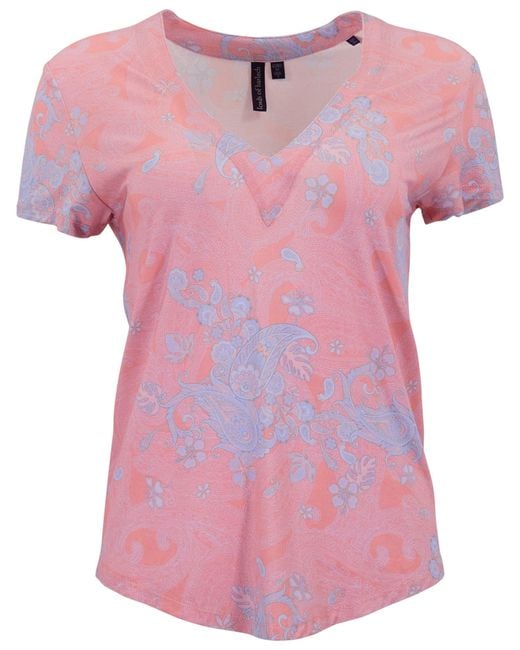 Lords of Harlech Pink Victoria Paisley Explosion Coral V-Neck Printed Top