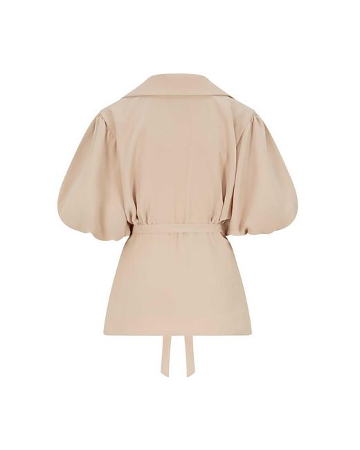 Femponiq Natural Draped Puff Sleeve Tailored Blouse