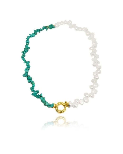 LINYA JEWELLERY Blue Gem Pearl Necklace